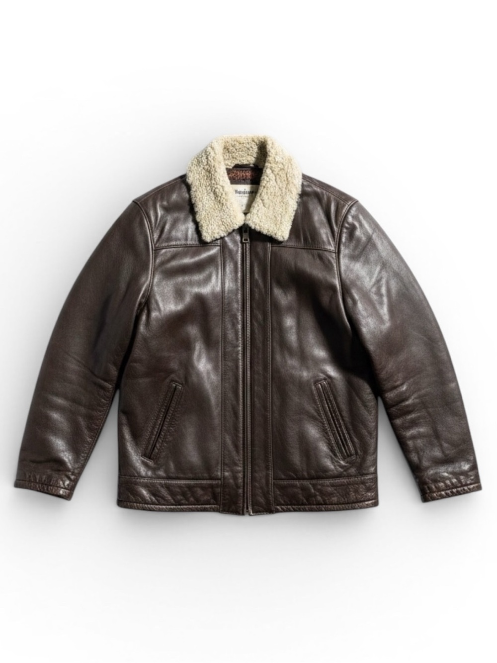 Timberland Vintage Style Leather Sherpa Collar Workwear Jacket Brown Medium